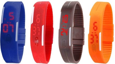 NS18 Silicone Led Magnet Band Combo of 4 Blue, Red, Brown And Orange Digital Watch  - For Boys & Girls   Watches  (NS18)