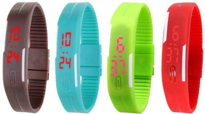 

NS18 Silicone Led Magnet Band Watch Combo of 4 Brown, Sky Blue, Green And Red Watch - For Couple
