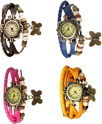 NS18 Vintage Butterfly Rakhi Combo of 4 Brown, Pink, Blue And Yellow Analog Watch  - For Women   Watches  (NS18)