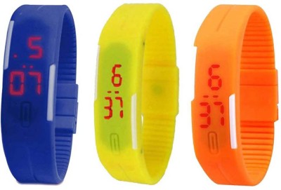 NS18 Silicone Led Magnet Band Combo of 3 Blue, Yellow And Orange Digital Watch  - For Boys & Girls   Watches  (NS18)