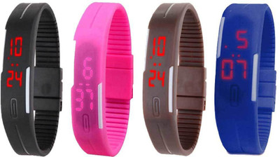 

Kissu Led Magnet Band Combo of 4 Black, Pink, Brown And Blue Watch - For Men & Women