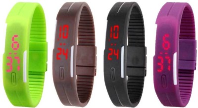 NS18 Silicone Led Magnet Band Watch Combo of 4 Green, Brown, Black And Purple Digital Watch  - For Couple   Watches  (NS18)