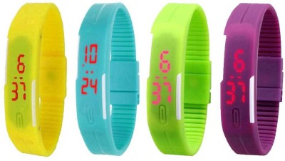 NS18 Silicone Led Magnet Band Watch Combo of 4 Yellow, Sky Blue, Green And Purple Digital Watch  - For Couple   Watches  (NS18)