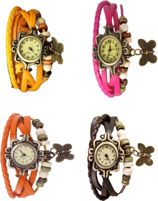 NS18 Vintage Butterfly Rakhi Combo of 4 Yellow, Orange, Pink And Brown Analog Watch  - For Women   Watches  (NS18)