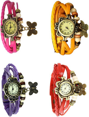 

NS18 Vintage Butterfly Rakhi Combo of 4 Pink, Purple, Yellow And Red Watch - For Women