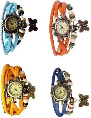 NS18 Vintage Butterfly Rakhi Combo of 4 Sky Blue, Yellow, Orange And Blue Analog Watch  - For Women   Watches  (NS18)