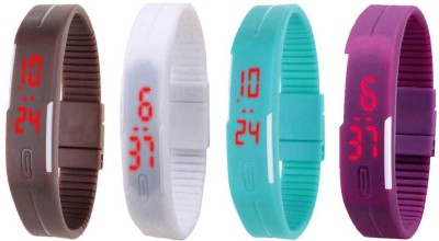 NS18 Silicone Led Magnet Band Watch Combo of 4 Brown, White, Sky Blue And Purple Digital Watch  - For Couple   Watches  (NS18)