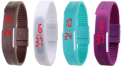 NS18 Silicone Led Magnet Band Watch Combo of 4 Brown, White, Sky Blue And Purple Digital Watch  - For Couple   Watches  (NS18)