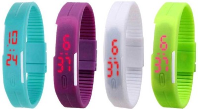NS18 Silicone Led Magnet Band Combo of 4 Sky Blue, Purple, White And Green Digital Watch  - For Boys & Girls   Watches  (NS18)