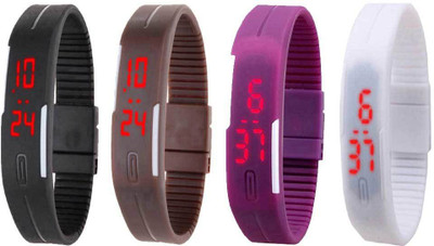 

Kissu Led Magnet Band Combo of 4 Black, Brown, Purple And White Watch - For Men & Women