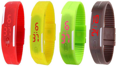 NS18 Silicone Led Magnet Band Combo of 4 Red, Yellow, Green And Brown Digital Watch  - For Boys & Girls   Watches  (NS18)