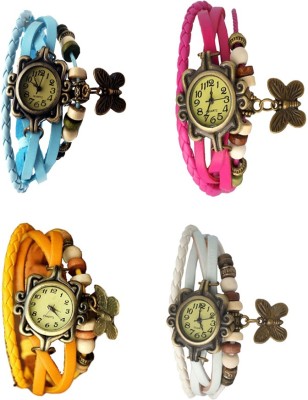 NS18 Vintage Butterfly Rakhi Combo of 4 Sky Blue, Yellow, Pink And White Analog Watch  - For Women   Watches  (NS18)