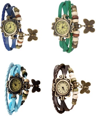 NS18 Vintage Butterfly Rakhi Combo of 4 Blue, Sky Blue, Green And Brown Analog Watch  - For Women   Watches  (NS18)