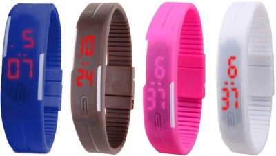 NS18 Silicone Led Magnet Band Combo of 4 Blue, Brown, Pink And White Digital Watch  - For Boys & Girls   Watches  (NS18)