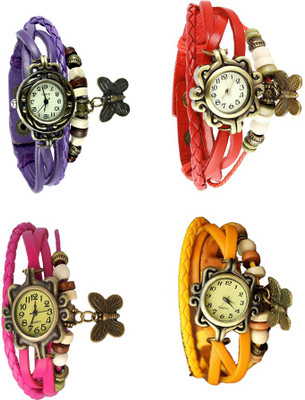 

NS18 Vintage Butterfly Rakhi Combo of 4 Purple, Pink, Red And Yellow Watch - For Women
