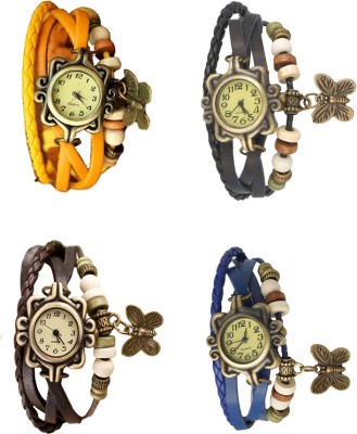 NS18 Vintage Butterfly Rakhi Combo of 4 Yellow, Brown, Black And Blue Analog Watch  - For Women   Watches  (NS18)