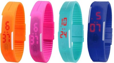 NS18 Silicone Led Magnet Band Combo of 4 Orange, Pink, Sky Blue And Blue Digital Watch  - For Boys & Girls   Watches  (NS18)