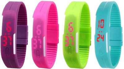 NS18 Silicone Led Magnet Band Watch Combo of 4 Purple, Pink, Green And Sky Blue Digital Watch  - For Couple   Watches  (NS18)