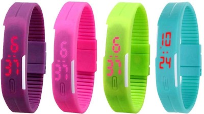 

Kissu Led Magnet Band Combo of 4 Purple, Pink, Green And Sky Blue Watch - For Men & Women