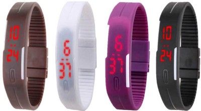 NS18 Silicone Led Magnet Band Combo of 4 Brown, White, Purple And Black Digital Watch  - For Boys & Girls   Watches  (NS18)