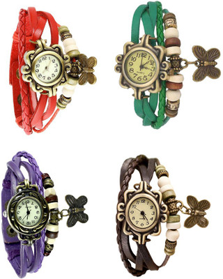

Kissu Vintage Rakhi Combo of 4 Red, Purple, Green And Brown Watch - For Women