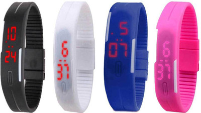 View NS18 Silicone Led Magnet Band Combo of 4 Black, White, Blue And Pink Digital Watch  - For Boys & Girls Wrist Watches Price Online(NS18)