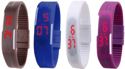 NS18 Silicone Led Magnet Band Watch Combo of 4 Brown, Blue, White And Purple Digital Watch  - For Couple   Watches  (NS18)