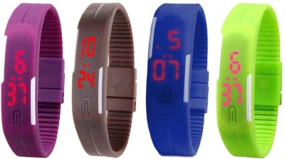 NS18 Silicone Led Magnet Band Combo of 4 Purple, Brown, Blue And Green Digital Watch  - For Boys & Girls   Watches  (NS18)