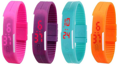 

NS18 Silicone Led Magnet Band Combo of 4 Pink, Purple, Sky Blue And Orange Watch - For Boys & Girls