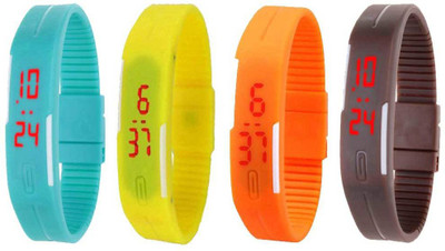 

NS18 Silicone Led Magnet Band Combo of 4 Sky Blue, Yellow, Orange And Brown Watch - For Boys & Girls