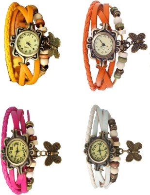 NS18 Vintage Butterfly Rakhi Combo of 4 Yellow, Pink, Orange And White Analog Watch  - For Women   Watches  (NS18)
