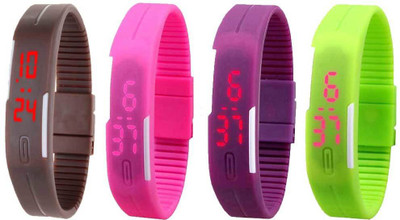 

NS18 Silicone Led Magnet Band Combo of 4 Brown, Pink, Purple And Green Watch - For Boys & Girls