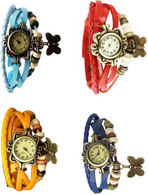 View NS18 Vintage Butterfly Rakhi Combo of 4 Sky Blue, Yellow, Red And Blue Analog Watch  - For Women Wrist Watches Price Online(NS18)