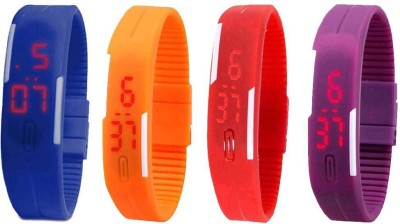 NS18 Silicone Led Magnet Band Watch Combo of 4 Blue, Orange, Red And Purple Digital Watch  - For Couple   Watches  (NS18)