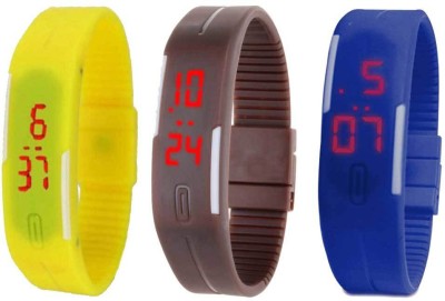 RSN Silicone Led Magnet Band Combo of 3 Yellow, Brown And Blue Digital Watch  - For Men & Women   Watches  (RSN)