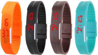 NS18 Silicone Led Magnet Band Watch Combo of 4 Orange, Black, Brown And Sky Blue Digital Watch  - For Couple   Watches  (NS18)