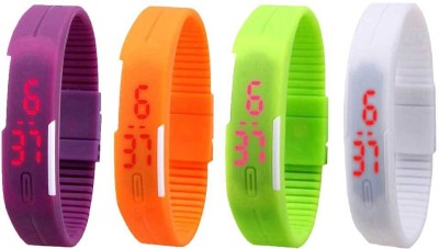 NS18 Silicone Led Magnet Band Combo of 4 Purple, Orange, Green And White Digital Watch  - For Boys & Girls   Watches  (NS18)