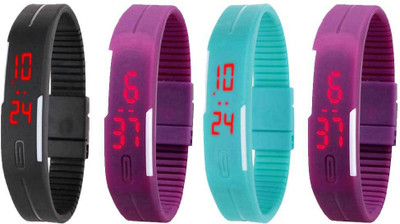 

NS18 Silicone Led Magnet Band Watch Combo of 4 Black, Pink, Sky Blue And Purple Watch - For Couple