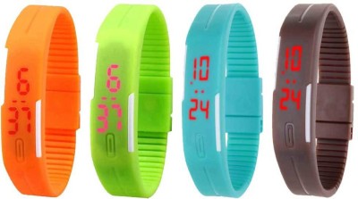 NS18 Silicone Led Magnet Band Combo of 4 Orange, Green, Sky Blue And Brown Digital Watch  - For Boys & Girls   Watches  (NS18)