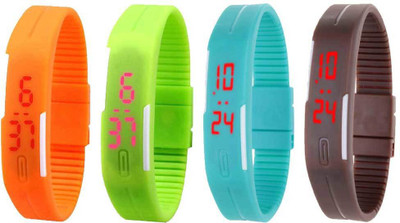 NS18 Silicone Led Magnet Band Combo of 4 Orange, Green, Sky Blue And Brown Digital Watch  - For Boys & Girls   Watches  (NS18)