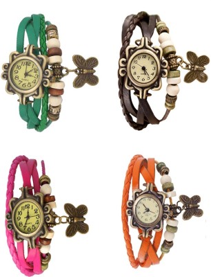 NS18 Vintage Butterfly Rakhi Combo of 4 Green, Pink, Brown And Orange Analog Watch  - For Women   Watches  (NS18)
