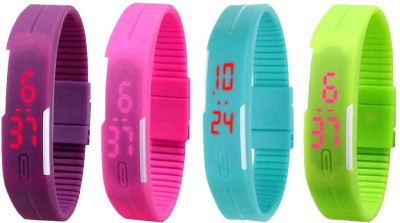 NS18 Silicone Led Magnet Band Combo of 4 Purple, Pink, Sky Blue And Green Digital Watch  - For Boys & Girls   Watches  (NS18)