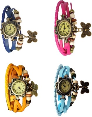 NS18 Vintage Butterfly Rakhi Combo of 4 Blue, Yellow, Pink And Sky Blue Analog Watch  - For Women   Watches  (NS18)