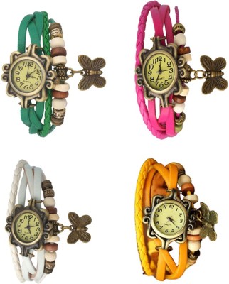 NS18 Vintage Butterfly Rakhi Combo of 4 Green, White, Pink And Yellow Analog Watch  - For Women   Watches  (NS18)