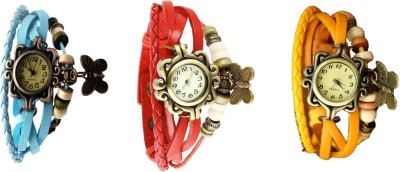 NS18 Vintage Butterfly Rakhi Combo of 3 Sky Blue, Red And Yellow Analog Watch  - For Women   Watches  (NS18)
