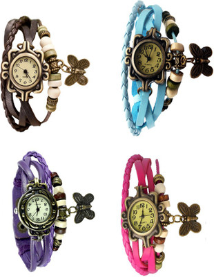 

NS18 Vintage Butterfly Rakhi Combo of 4 Brown, Purple, Sky Blue And Pink Watch - For Women