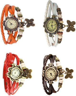 

NS18 Vintage Butterfly Rakhi Combo of 4 Orange, Red, White And Brown Watch - For Women