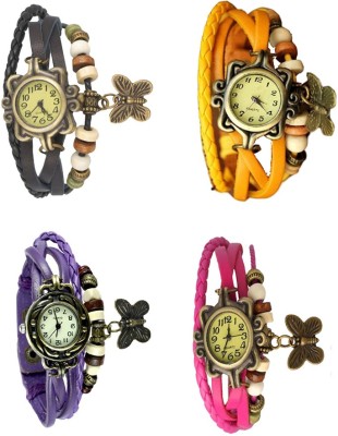 NS18 Vintage Butterfly Rakhi Combo of 4 Black, Purple, Yellow And Pink Analog Watch  - For Women   Watches  (NS18)