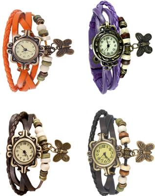 

NS18 Vintage Butterfly Rakhi Combo of 4 Orange, Brown, Purple And Black Watch - For Women