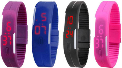 

NS18 Silicone Led Magnet Band Combo of 4 Purple, Blue, Black And Pink Watch - For Boys & Girls